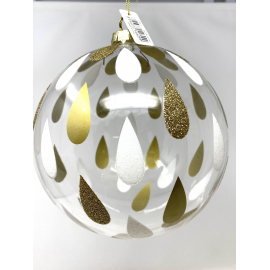 SFERA DI VETRO GOCCE DIAMETRO CM 12 BIANCO ED ORO