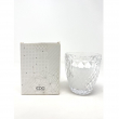 CANDELA CON VASO IN VETRO DECORATO CON ROMBI DIAMETRO CM 8,5 X 10 H