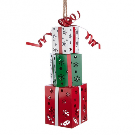 DECORAZIONE PACCO REGALO ROSSO BIANCO VERDE CM 67H