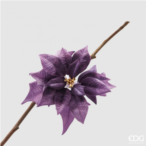 FIORE STELLA DI NATALE VELLUTATA LILLA CON CLIP DIAMETRO CM 16