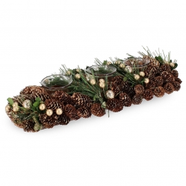 PORTA CANDELA PETRA 3P RETTANGOLARE NATURALE CON BACCHE ORO