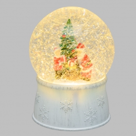 SFERA GLITTER BIANCA ILLUMINATA CM 17H CON BABBO NATALE