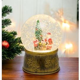 SFERA GLITTER BRUNITA ILLUMINATA CM 17H CON BABBO NATALE