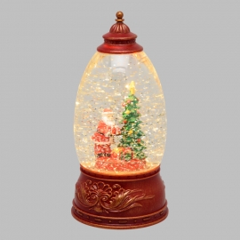 DECORAZIONE GLITTER PANORAMA ILLUMINATA CM 22H CON ALBERO E BABBO NATALE